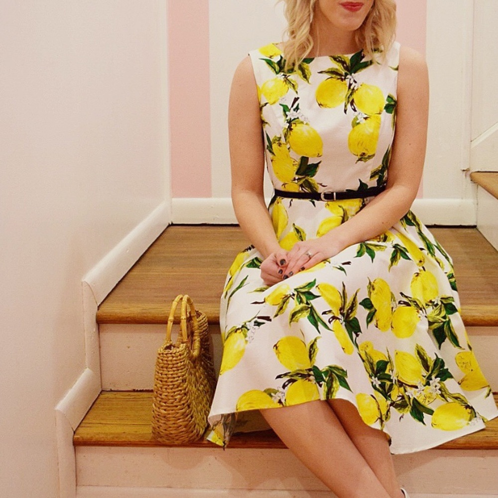 Grace Karin Women’s Lemon Print Sleeveless A-Line Swing Dress Size XL